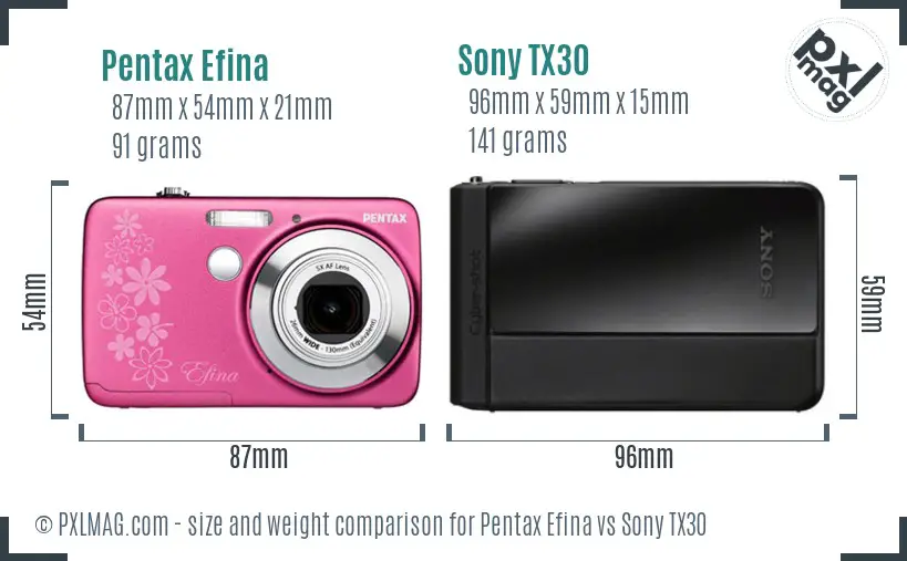 Pentax Efina vs Sony TX30 size comparison