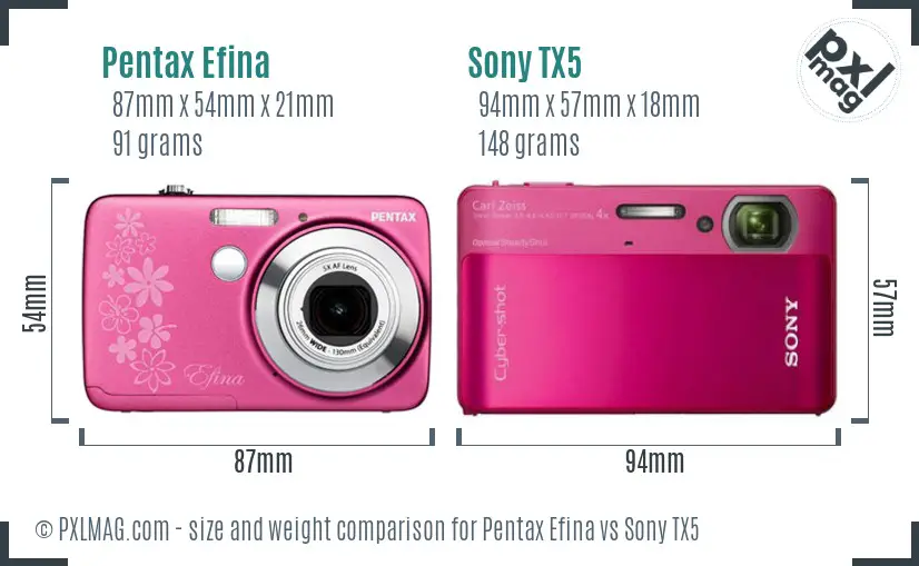 Pentax Efina vs Sony TX5 size comparison