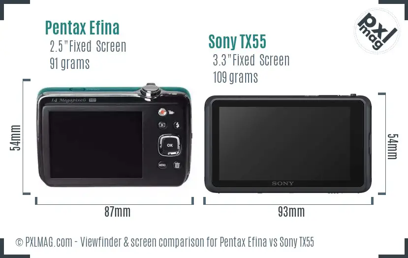 Pentax Efina vs Sony TX55 Screen and Viewfinder comparison