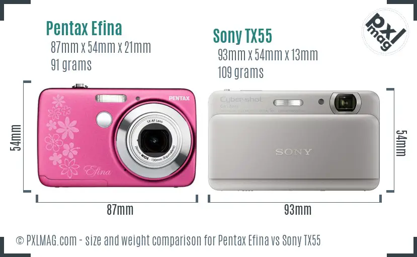 Pentax Efina vs Sony TX55 size comparison