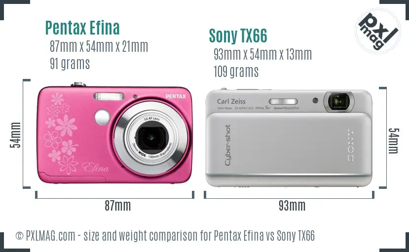 Pentax Efina vs Sony TX66 size comparison
