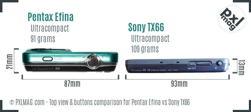 Pentax Efina vs Sony TX66 top view buttons comparison
