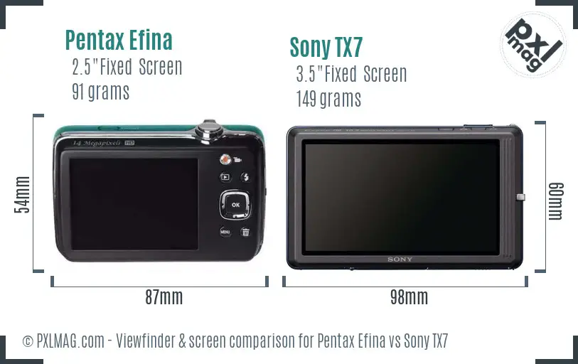 Pentax Efina vs Sony TX7 Screen and Viewfinder comparison