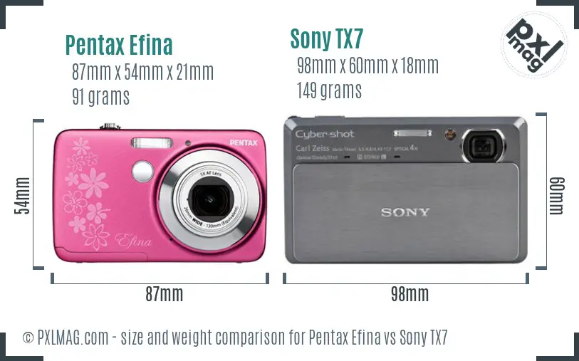 Pentax Efina vs Sony TX7 size comparison