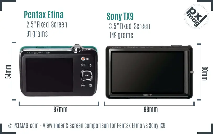 Pentax Efina vs Sony TX9 Screen and Viewfinder comparison Pentax Efina vs Sony TX9 Screen and Viewfinder comparison