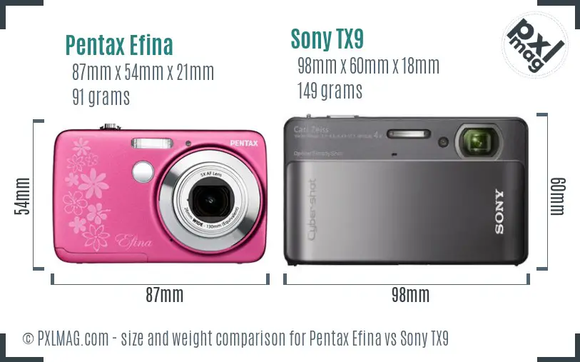 Pentax Efina vs Sony TX9 size comparison Pentax Efina vs Sony TX9 size comparison