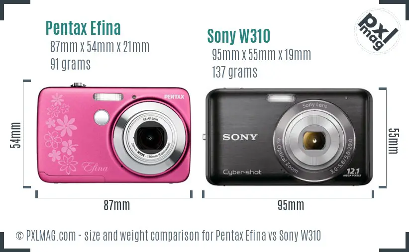 Pentax Efina vs Sony W310 size comparison