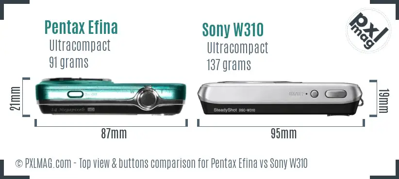 Pentax Efina vs Sony W310 top view buttons comparison