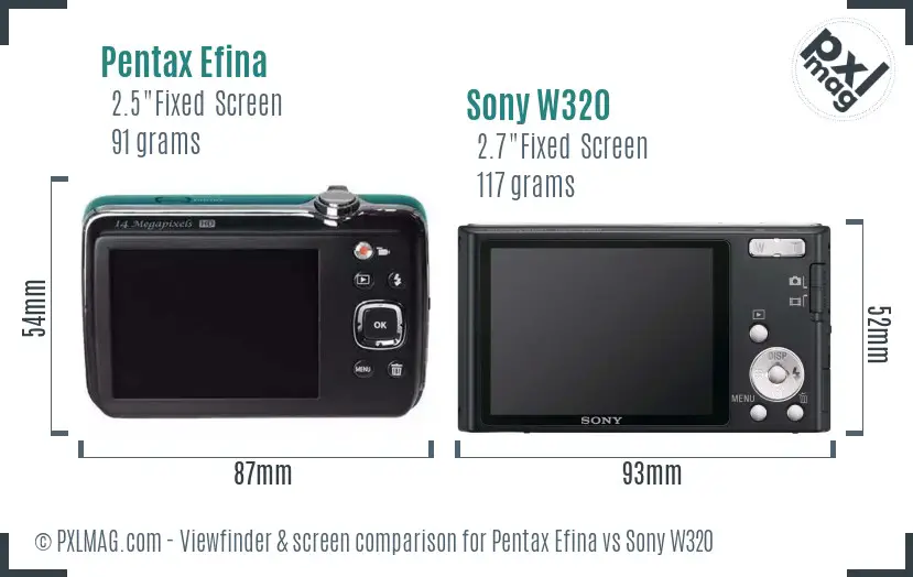 Pentax Efina vs Sony W320 Screen and Viewfinder comparison