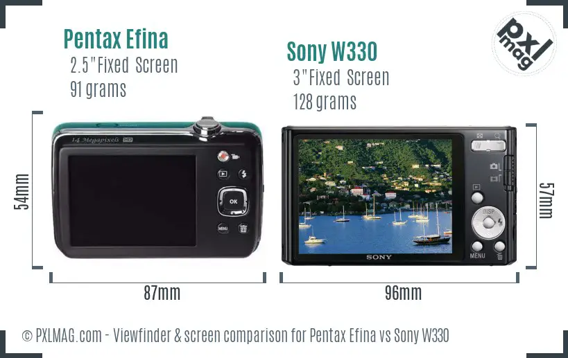 Pentax Efina vs Sony W330 Screen and Viewfinder comparison