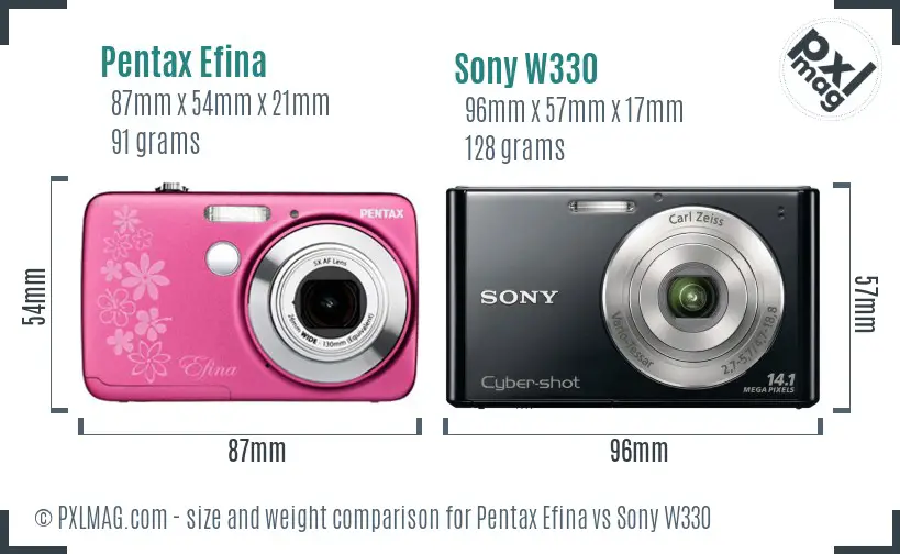 Pentax Efina vs Sony W330 size comparison