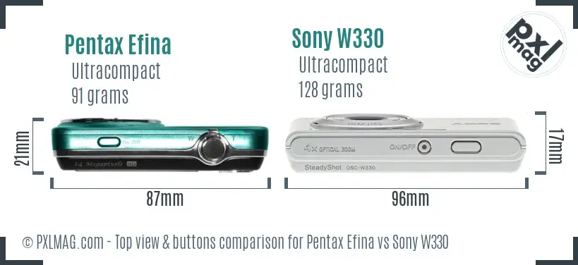 Pentax Efina vs Sony W330 top view buttons comparison