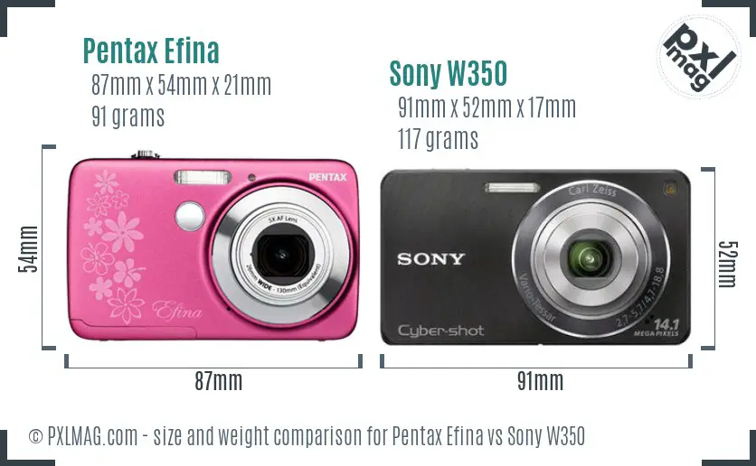 Pentax Efina vs Sony W350 size comparison Pentax Efina vs Sony W350 size comparison