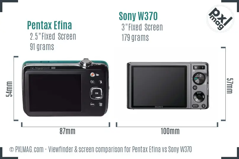 Pentax Efina vs Sony W370 Screen and Viewfinder comparison