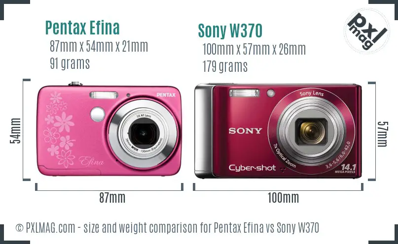 Pentax Efina vs Sony W370 size comparison