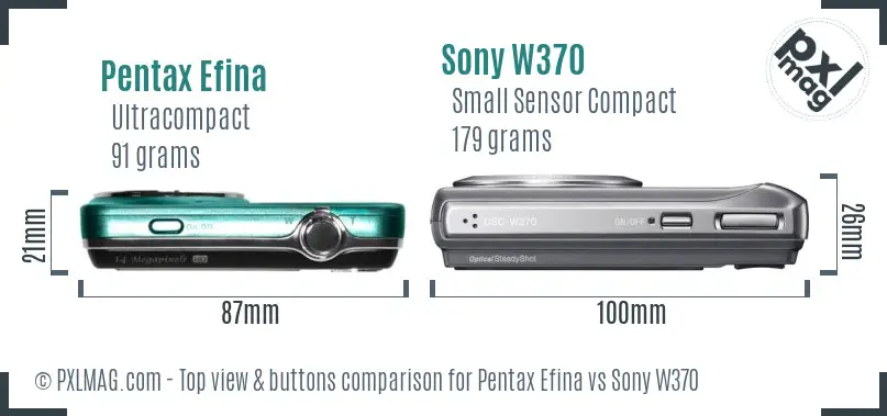 Pentax Efina vs Sony W370 top view buttons comparison
