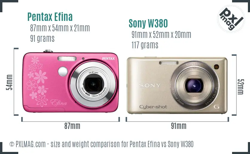 Pentax Efina vs Sony W380 size comparison