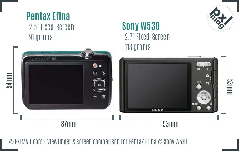Pentax Efina vs Sony W530 Screen and Viewfinder comparison