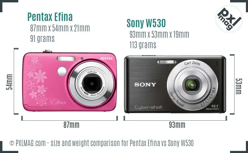 Pentax Efina vs Sony W530 size comparison