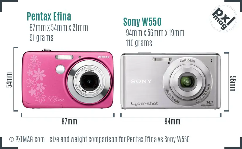 Pentax Efina vs Sony W550 size comparison