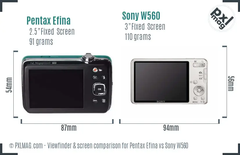 Pentax Efina vs Sony W560 Screen and Viewfinder comparison Pentax Efina vs Sony W560 Screen and Viewfinder comparison