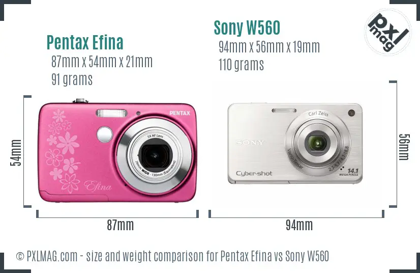 Pentax Efina vs Sony W560 size comparison Pentax Efina vs Sony W560 size comparison