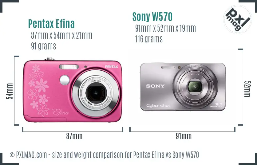 Pentax Efina vs Sony W570 size comparison