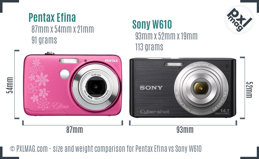 Pentax Efina vs Sony W610 size comparison Pentax Efina vs Sony W610 size comparison