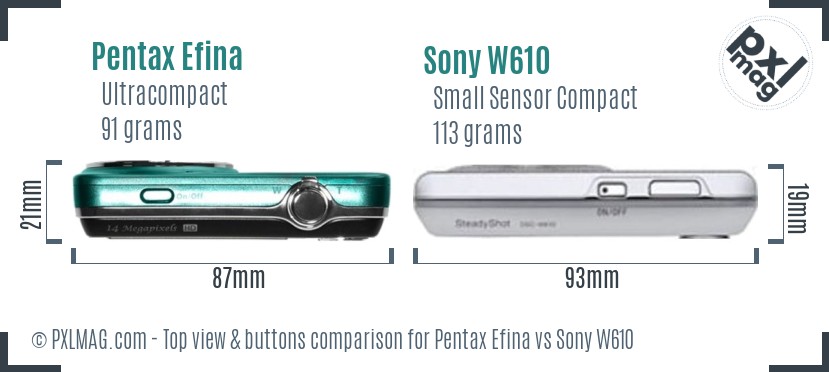 Pentax Efina vs Sony W610 top view buttons comparison
