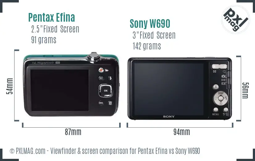 Pentax Efina vs Sony W690 Screen and Viewfinder comparison