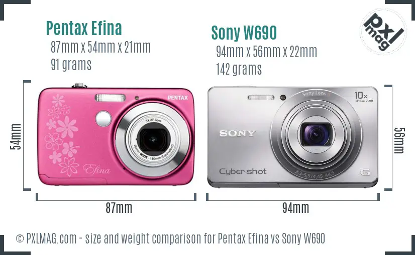 Pentax Efina vs Sony W690 size comparison