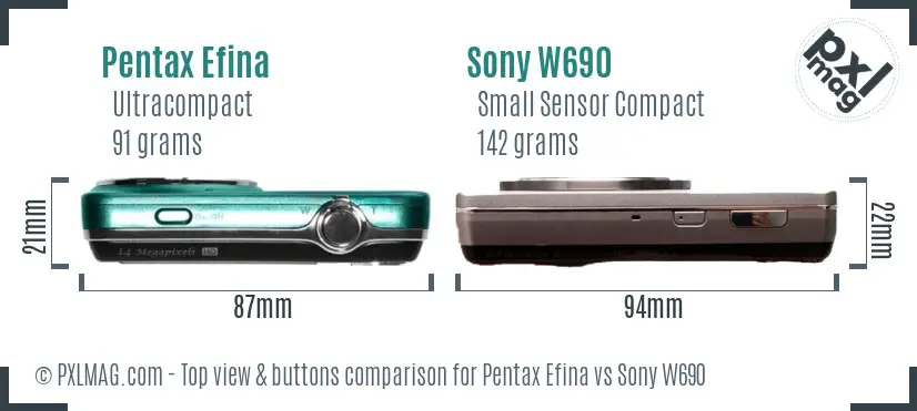 Pentax Efina vs Sony W690 top view buttons comparison