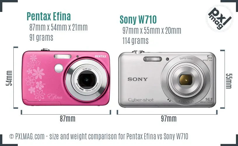 Pentax Efina vs Sony W710 size comparison Pentax Efina vs Sony W710 size comparison