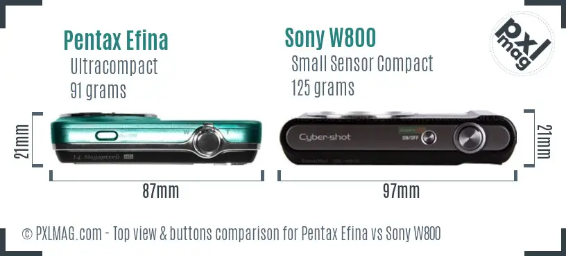 Pentax Efina vs Sony W800 top view buttons comparison