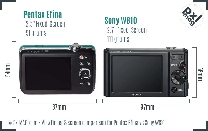 Pentax Efina vs Sony W810 Screen and Viewfinder comparison