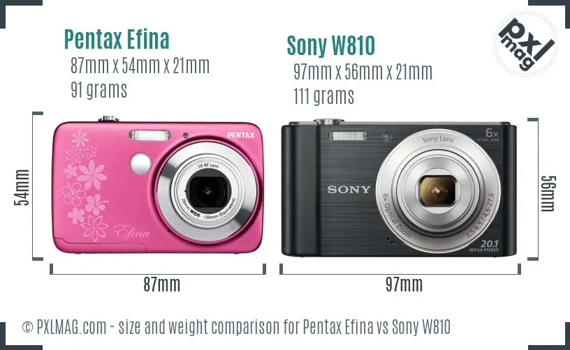 Pentax Efina vs Sony W810 size comparison