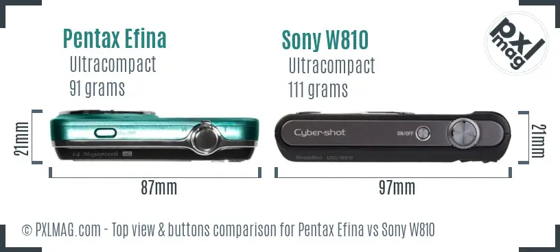Pentax Efina vs Sony W810 top view buttons comparison