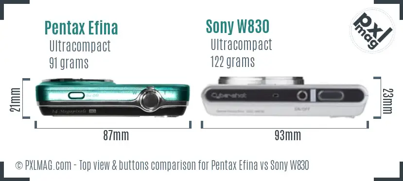 Pentax Efina vs Sony W830 top view buttons comparison