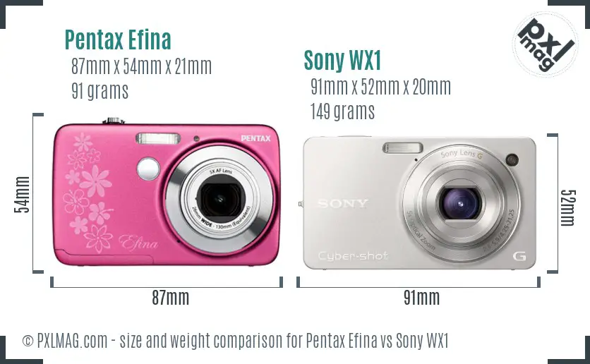 Pentax Efina vs Sony WX1 size comparison