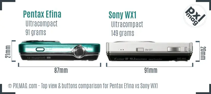 Pentax Efina vs Sony WX1 top view buttons comparison