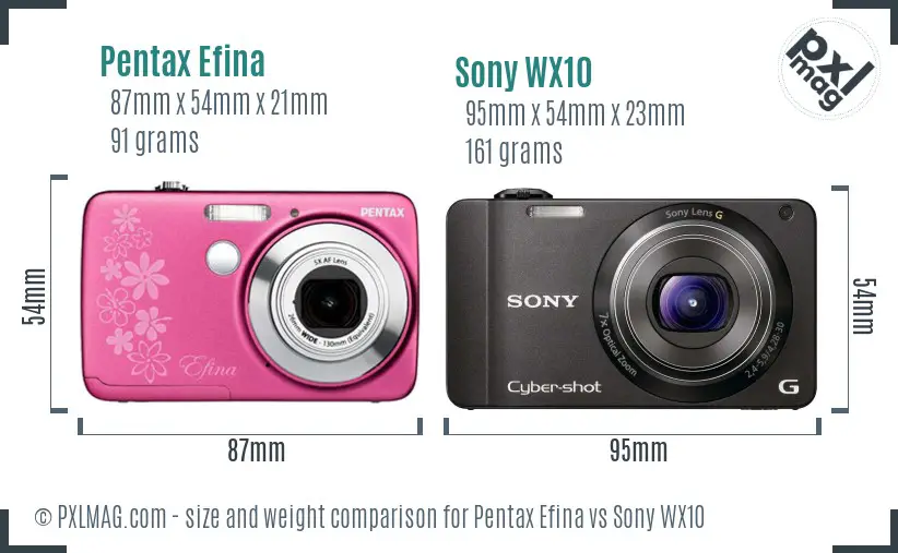 Pentax Efina vs Sony WX10 size comparison