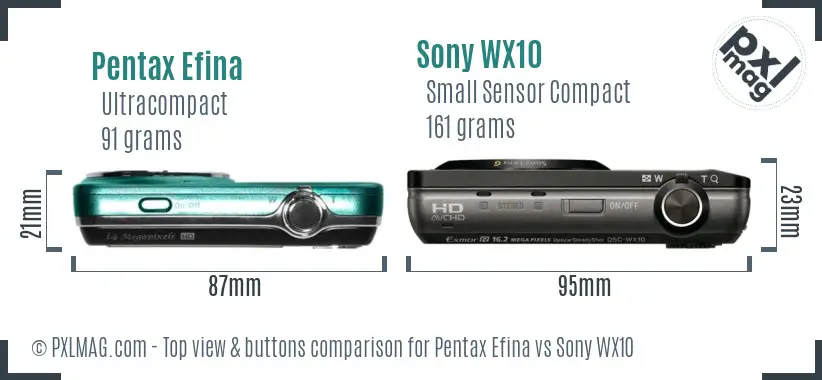 Pentax Efina vs Sony WX10 top view buttons comparison