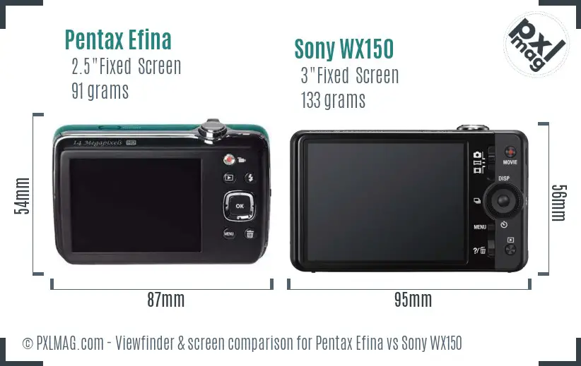 Pentax Efina vs Sony WX150 Screen and Viewfinder comparison Pentax Efina vs Sony WX150 Screen and Viewfinder comparison