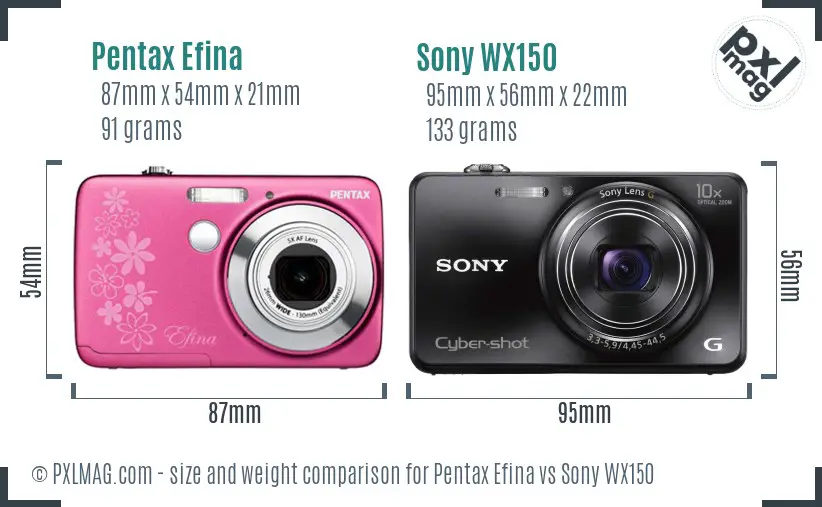 Pentax Efina vs Sony WX150 size comparison Pentax Efina vs Sony WX150 size comparison