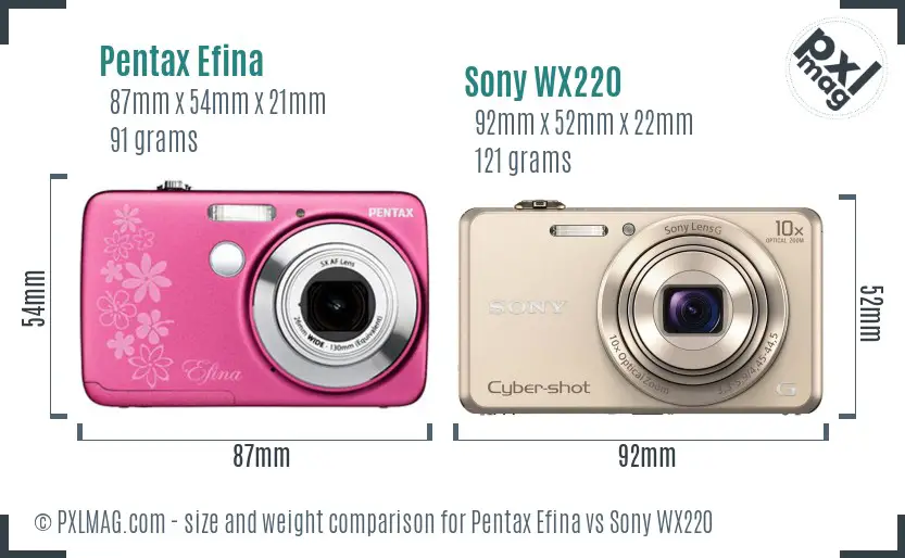 Pentax Efina vs Sony WX220 size comparison