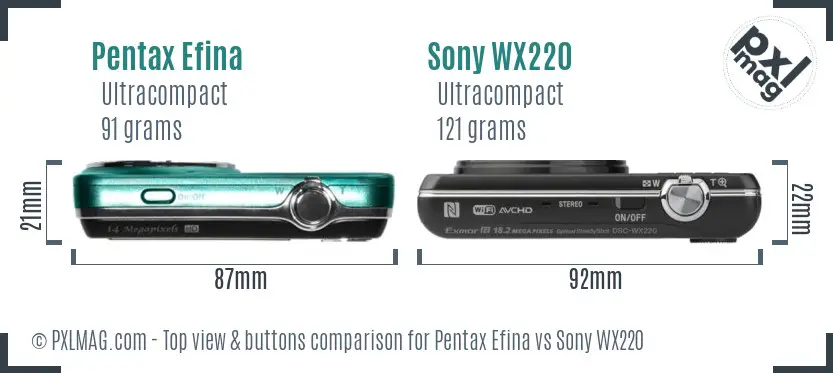 Pentax Efina vs Sony WX220 top view buttons comparison