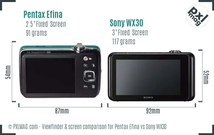 Pentax Efina vs Sony WX30 Screen and Viewfinder comparison