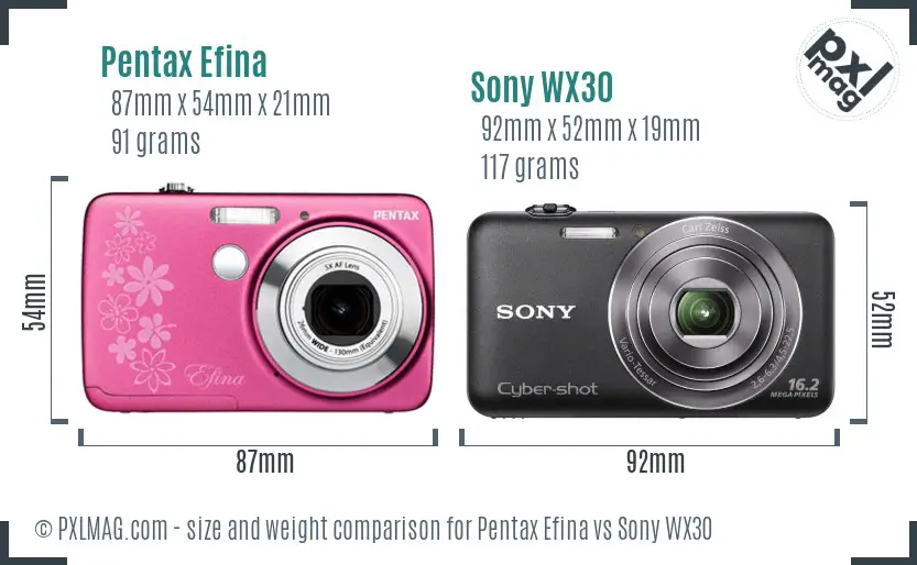 Pentax Efina vs Sony WX30 size comparison