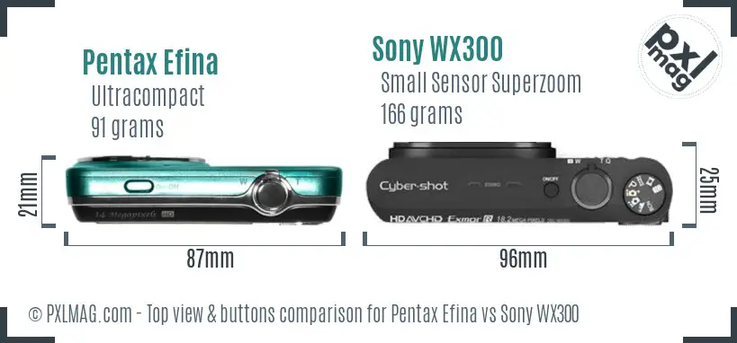 Pentax Efina vs Sony WX300 top view buttons comparison