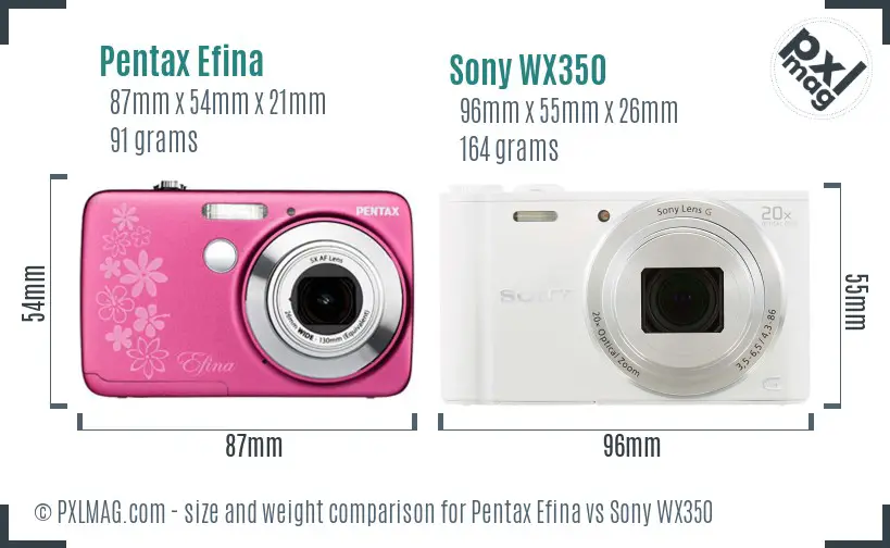 Pentax Efina vs Sony WX350 size comparison